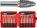 HIDOTOL Carbide Burr Set 1/4" Shank 10PC Tungsten Double Cut Carbide Rotary Burr Set for Metal and Wood Carving, Grinding, Polishing, Engraving, Drilling in Plastic Box.