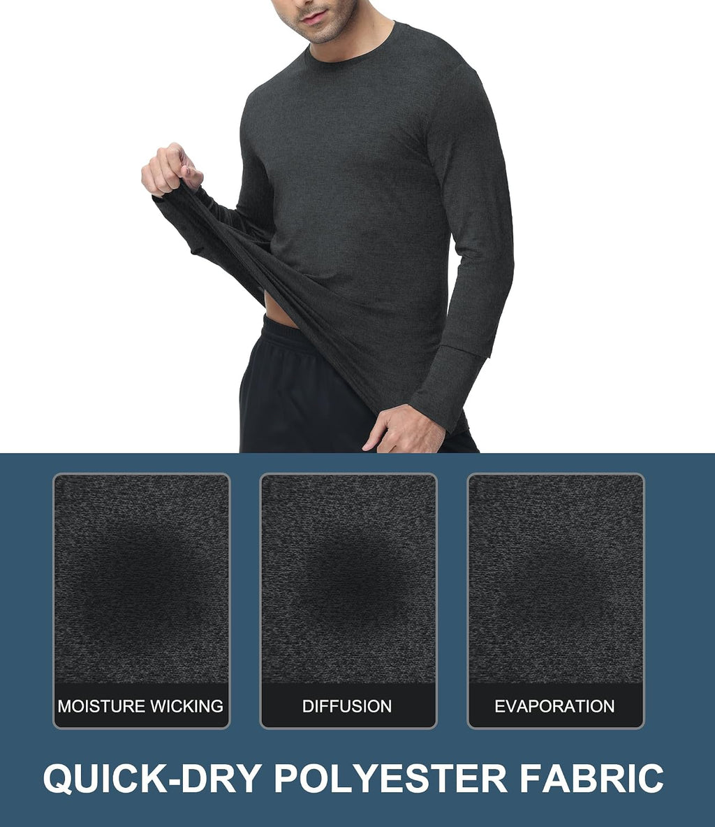 Kinglaman 6 Pack Men Dry Fit Workout Long Sleeve UPF 50+ Athletic Gym Shirt