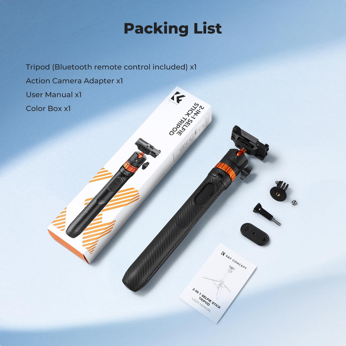 K&F CONCEPT Auto Open 62'' Selfie Stick Tripod with Remote for Vlog