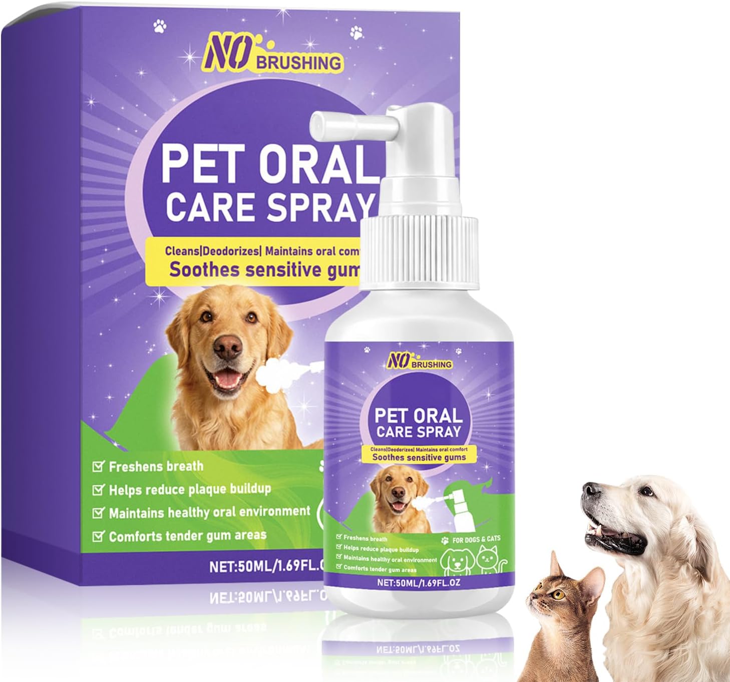 Wanban Dental Spray for Dogs - Oral Spray Bad Breath, Relieve Gum Redness & Infections, Reduce Plaque & Tartar, No Brushing Required