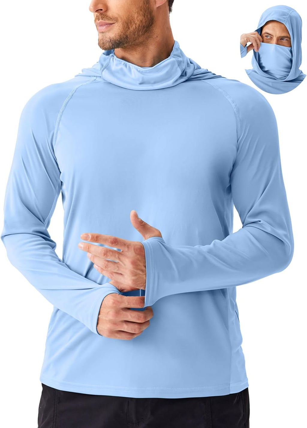 PINSPARK UPF 50+ Sun Hoodie Long Sleeve Fishing Shirts for Men with Mask