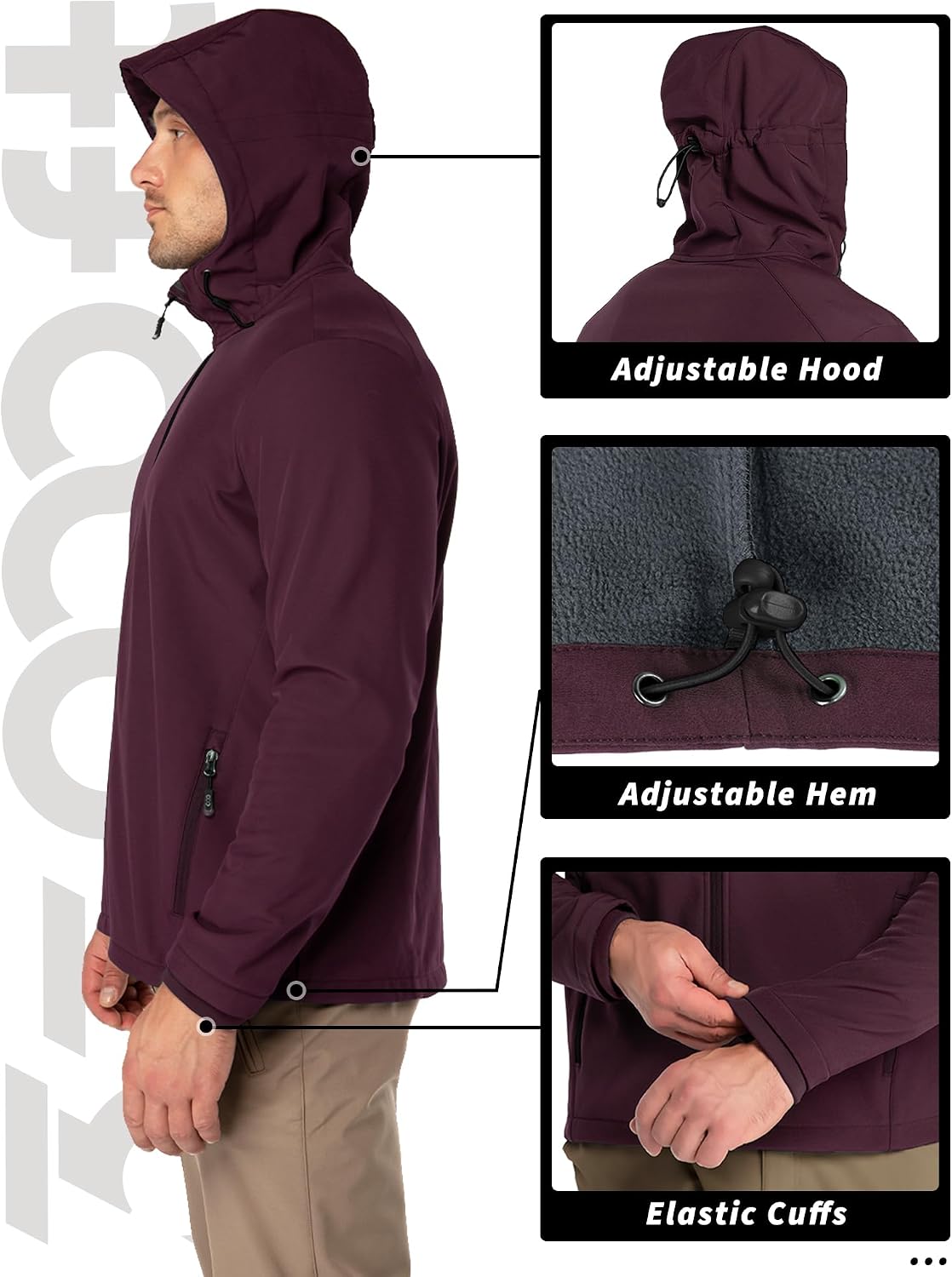 33,000ft Men's Hooded Fleece Lined Rain Shell Jacket Waterproof Lightweight