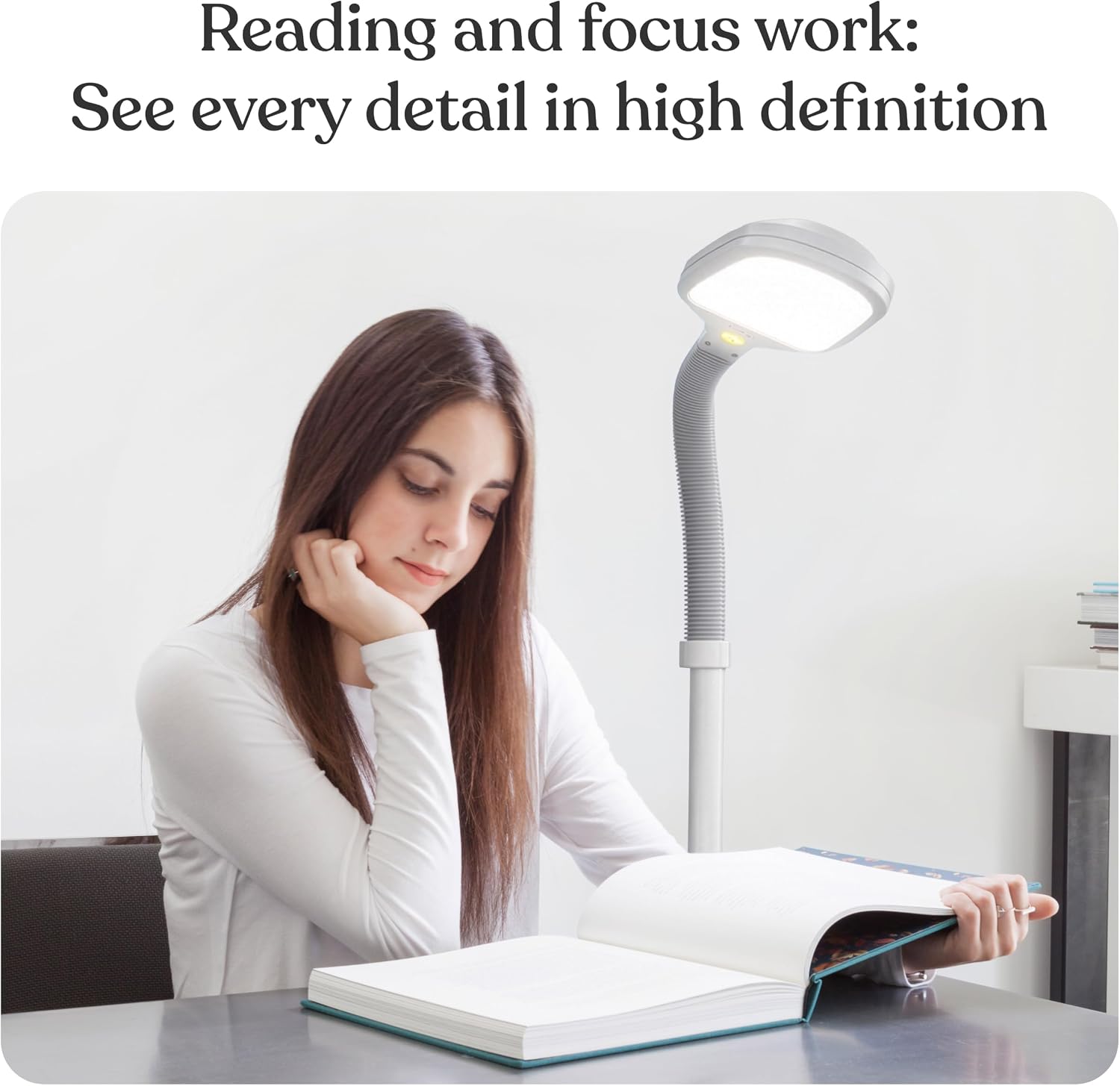 Brightech Litespan - Bright LED Floor Reading Lamp for Over Chair Crafts and Reading, Estheticians' Light for Lash Extensions, Adjustable Standing Lamp for Living Room, Bedroom, Office - White