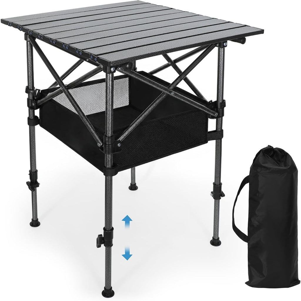 19.7"L x 20.9"W Folding Camping Table with Adjustable Height Brown