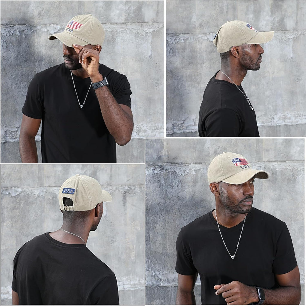 Washed American Flag Baseball Cap Adjustable Sun Dad Gift Hats for Unisex