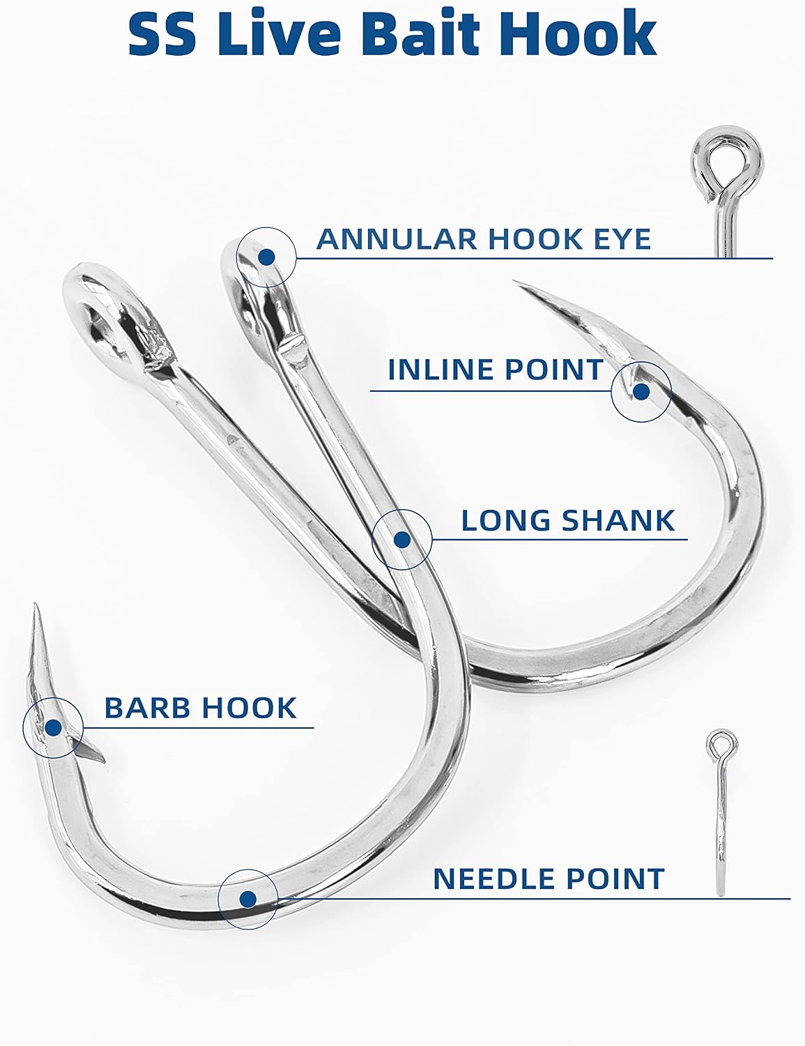 BLUEWING Stainless Steel Live Bait Hooks 10pcs/20pcs Ultra Sharp & Durable for Saltwater & Freshwater Fishing