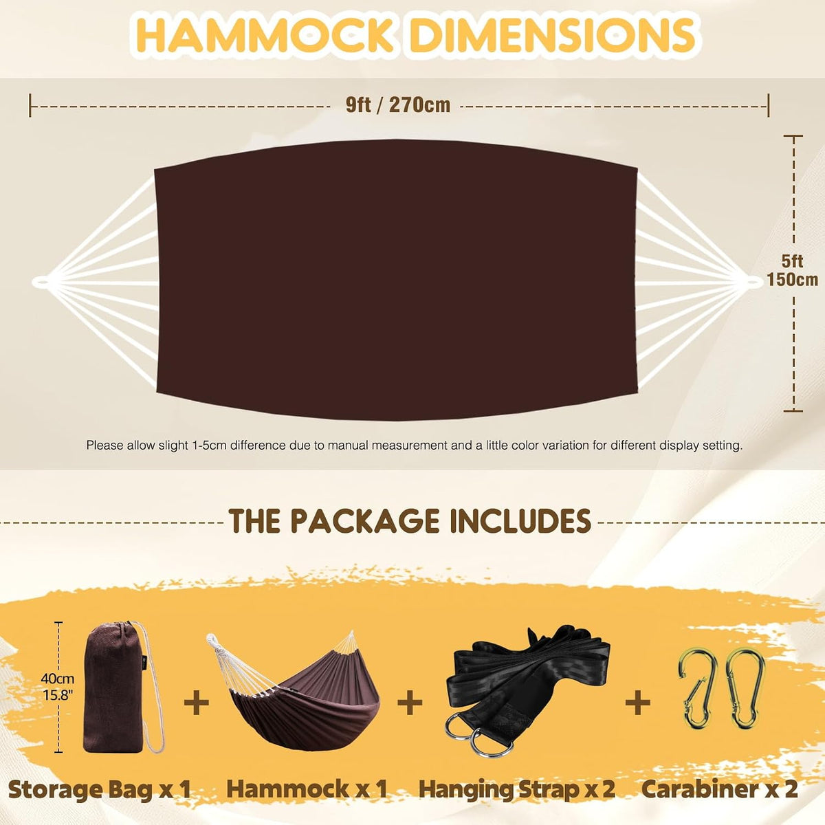 ANYOO Cotton Camping Hammock Portable with Tree Straps Holds 660lbs