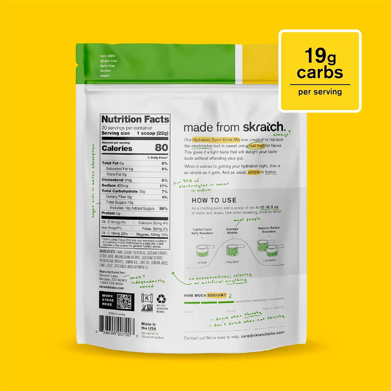 Skratch Labs Hydration Sports Drink Mix, Lemon Lime, 20 Servings