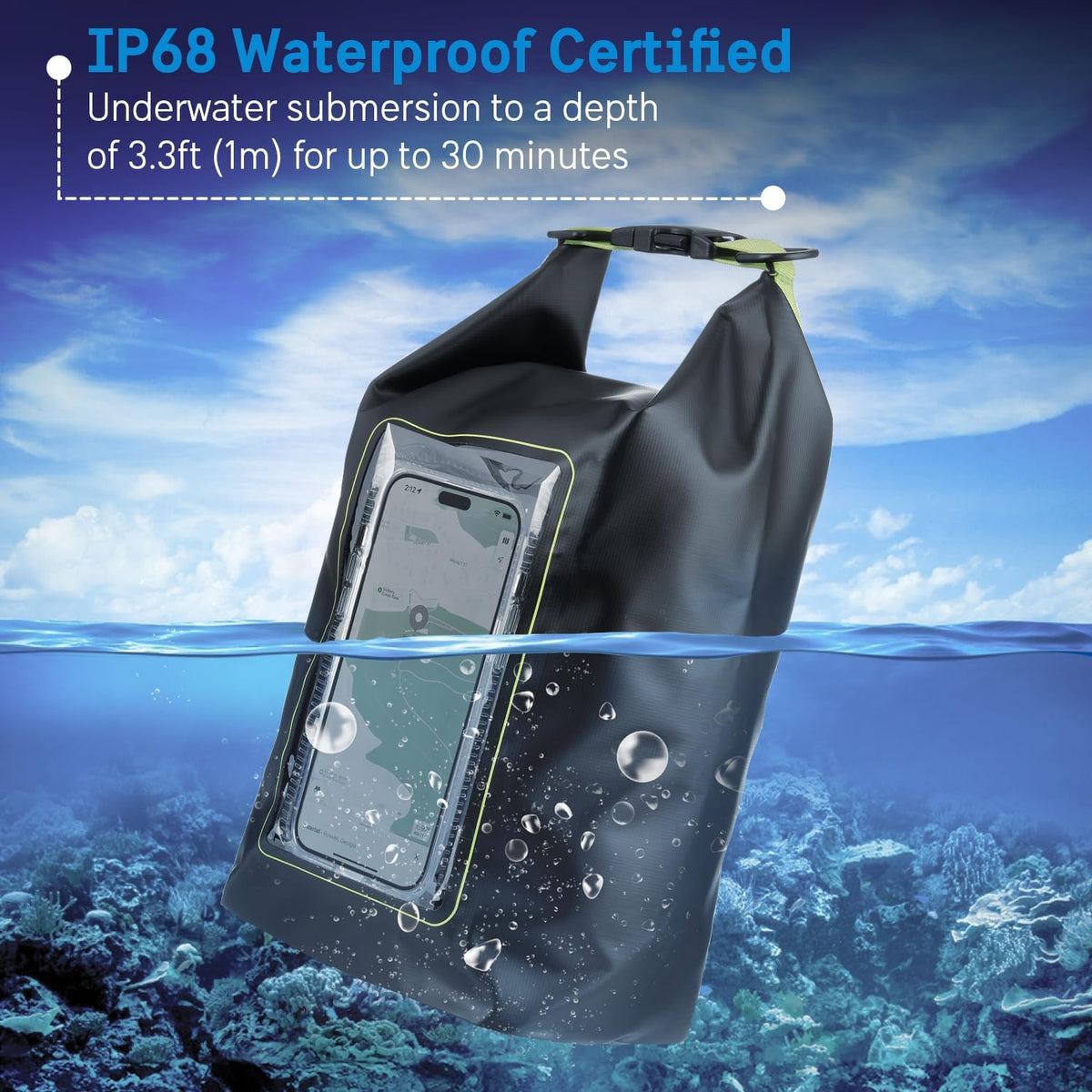 Pelican Marine IP68 Waterproof Dry Bag 5L w/Phone Pouch/Case - Black/Yellow