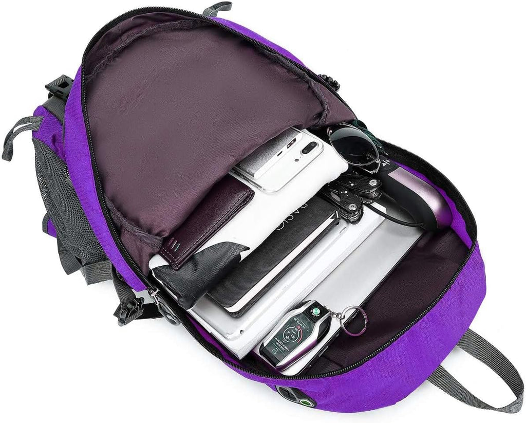 FENGDONG 40L Waterproof Lightweight Outdoor Daypack Hiking,Camping,Travel Backpack for Women Men Purple