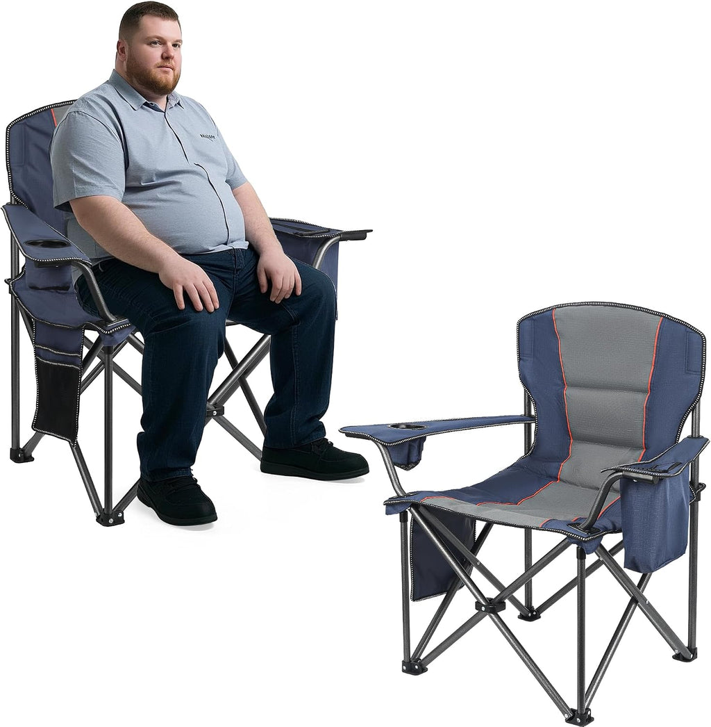 WEIDIORME 2 Pack Heavy Duty Oversized Camping Chair for Adults 400lbs w/Lumbar Support - Folding Chairs with Side Pocket, Cup Holder & Cooler Bag for Beach, Fishing, Lawn, Backyard Black