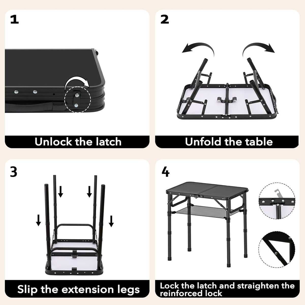 YihuiKo Small Folding Camping Table with Storage Net, Adjustable Heights