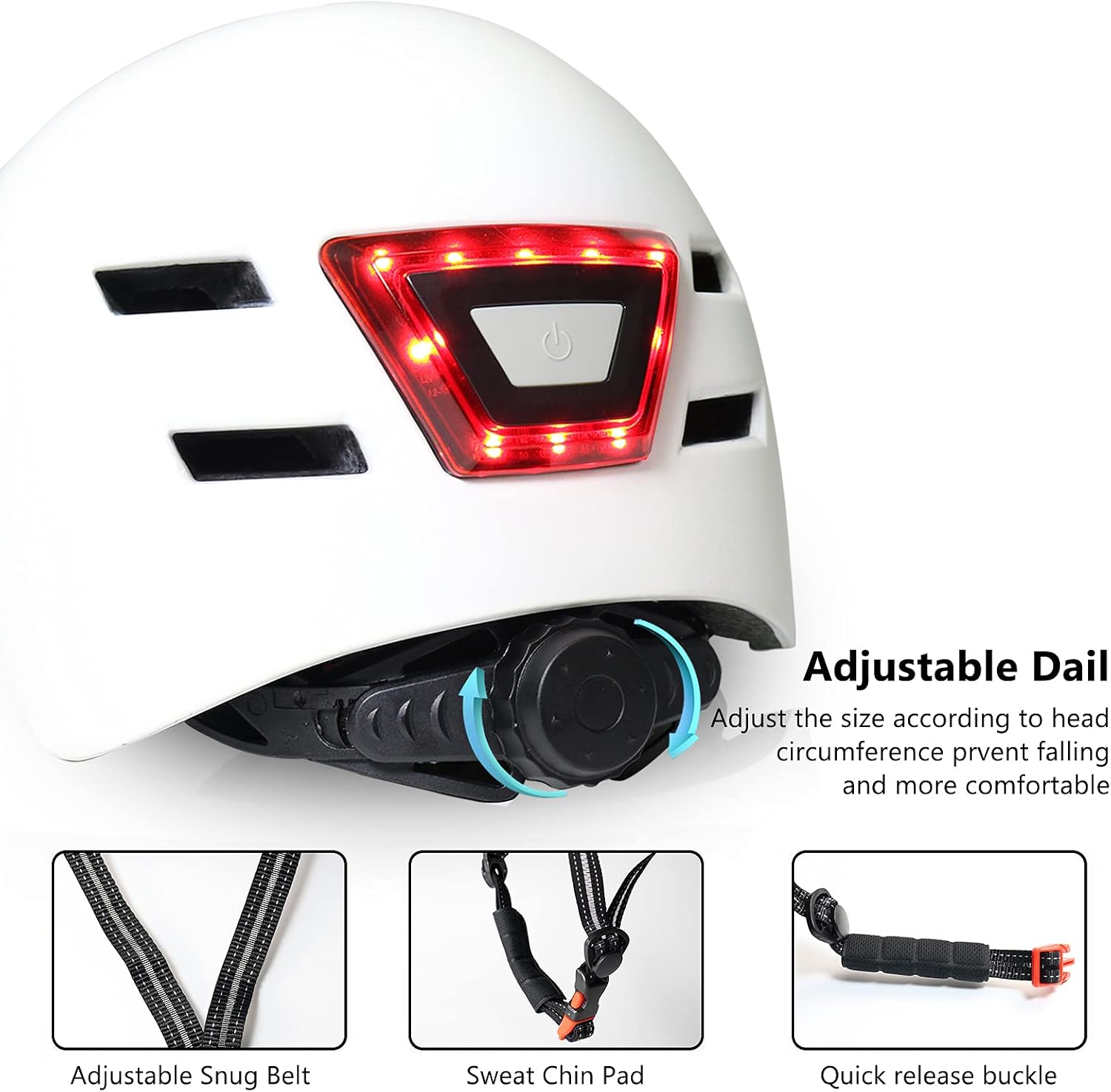 Adult Bike Helmet with LED Lights, Lightweight Adjustable Bicycle Helmet for Men Women, Safety Certified Cycling Helmet for Urban Commuting, Road Cycling, Skateboard and Scooter Riding