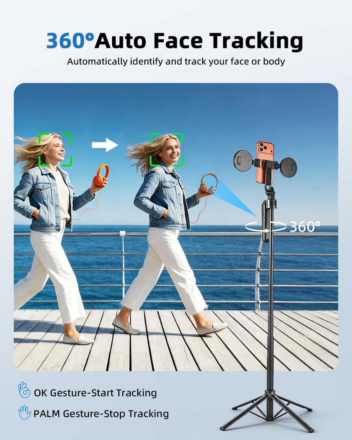 Auto Face Tracking Selfie Stick Tripod for iPhone with Light 360° Rotation that Follows Your Movement 70.9" Camera Tripod Stand with Remote for Content Creator Vlog Live Stream Video Recording