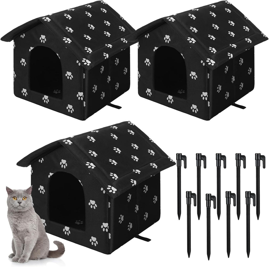 Soaoo 3 Pcs Cat Houses for Outdoor Stray Cats Shelter Weatherproof Outside House Indoor Foldable Pet Cave with Tent Stakes for Wild Animal Dogs(Camouflage Style)