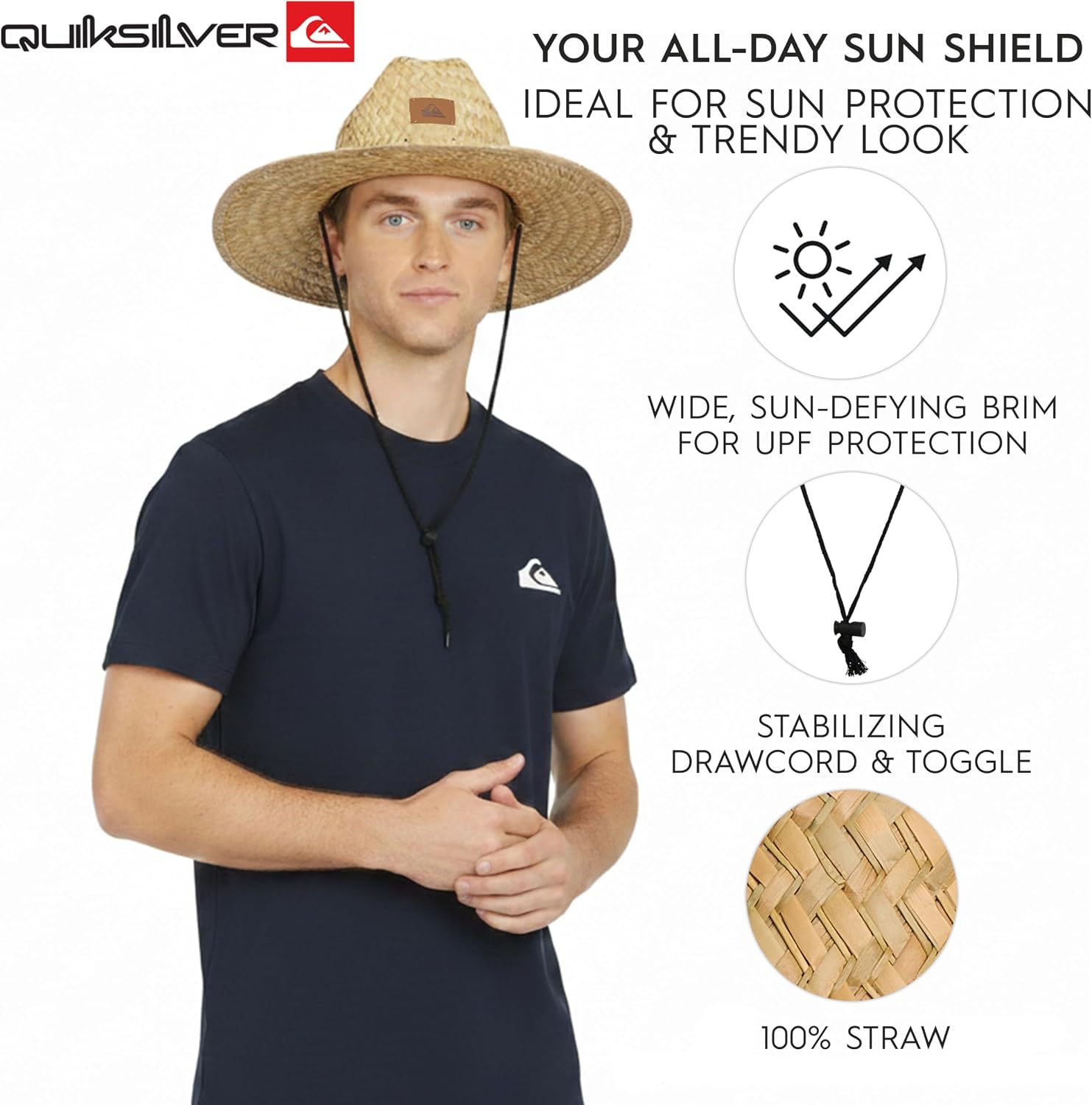 Quiksilver Men's Wide Brim Outdoor Lifeguard Straw Sun Hat