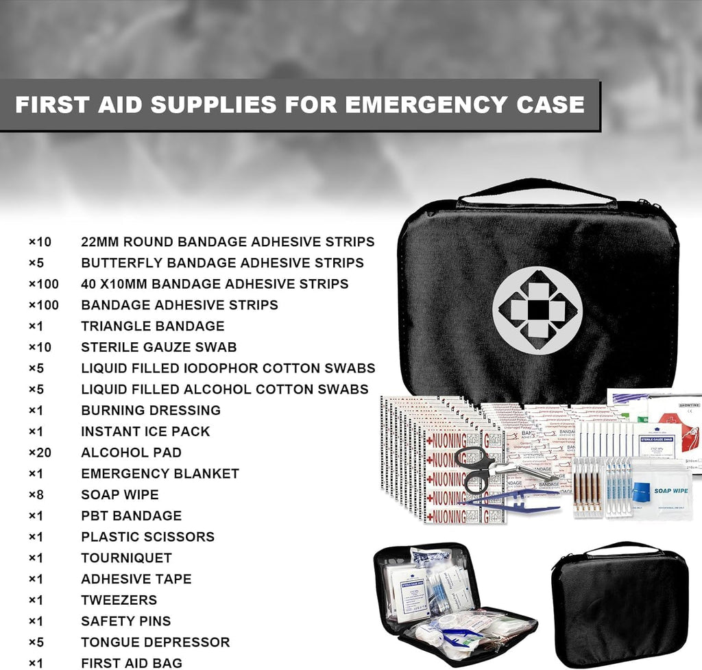 300Piece Travel First Aid Emergency Kit Home Essentials Hiking Survival Essential Kit for Outdoor Adventure Mini First Aid Kit for Backpack, Black 1st Aid
