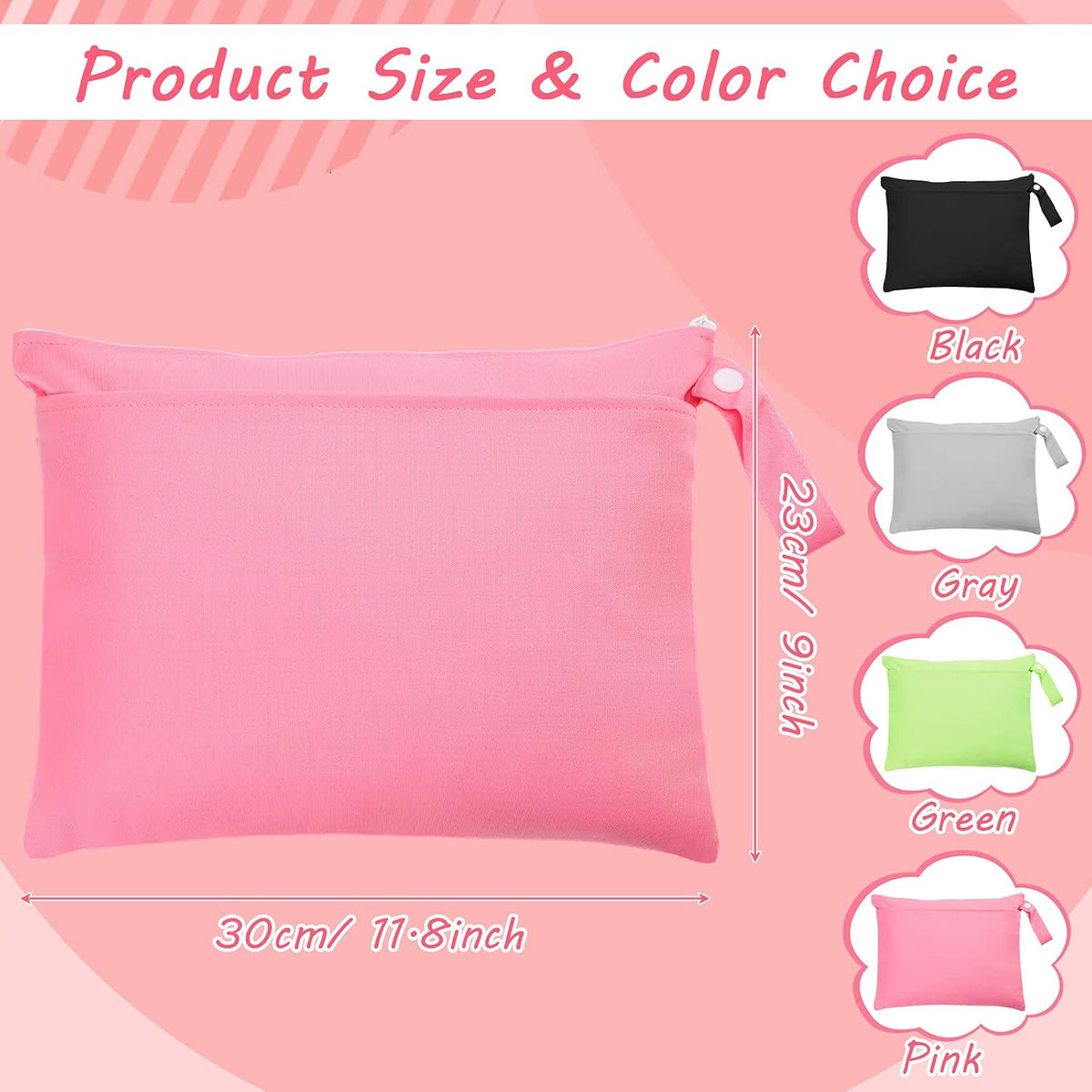 Shappy 4 Pieces Wet Dry Bag for Baby Cloth Diapers Wet Diaper Bag Washable Travel Bags Reusable with 2 Pockets for Pool Yoga Gym Travel Beach Swimwear Clothes(Green& Black)