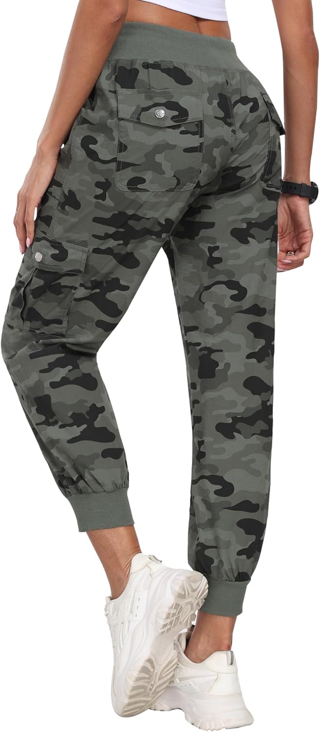 MoFiz Women's Lightweight Hiking Cargo Pants Outdoor Quick Dry Casual Travel Sweatpants Joggers Elastic Waist Button Pockets