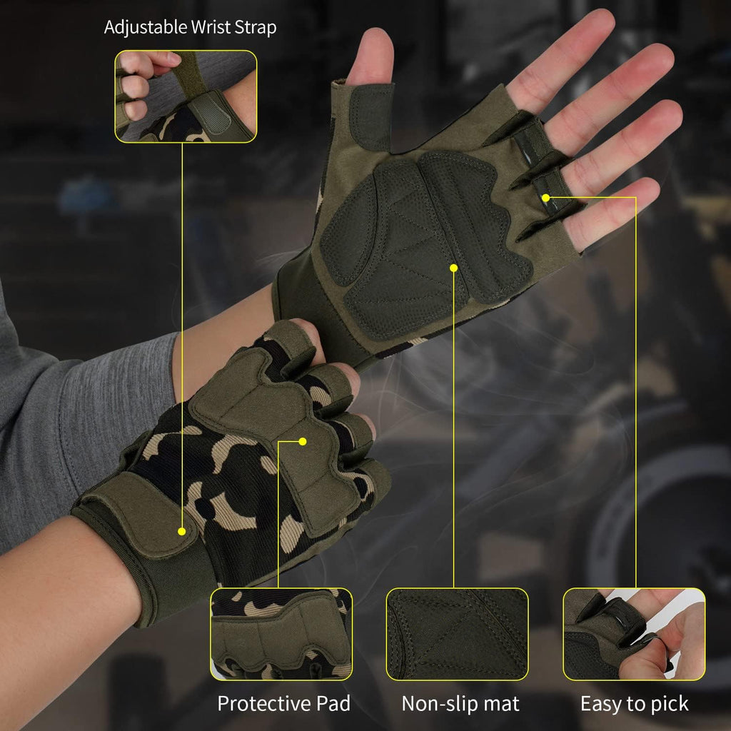FIORETTO Fingerless Gloves for Men, Breathable Grip Palm Gloves for Motorcycle Riding, Driving, Cycling, Exercise, Workout, Climbing, Hiking and Outdoor Activities M210603