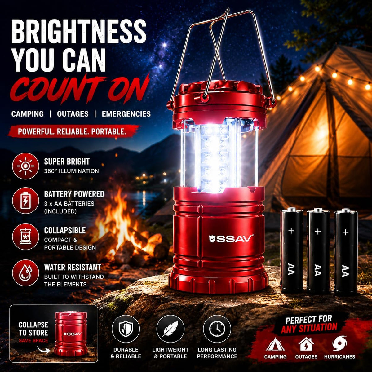 SSAV Battery Powered LED Lanterns (Batteries Included) (2 Pack Red)