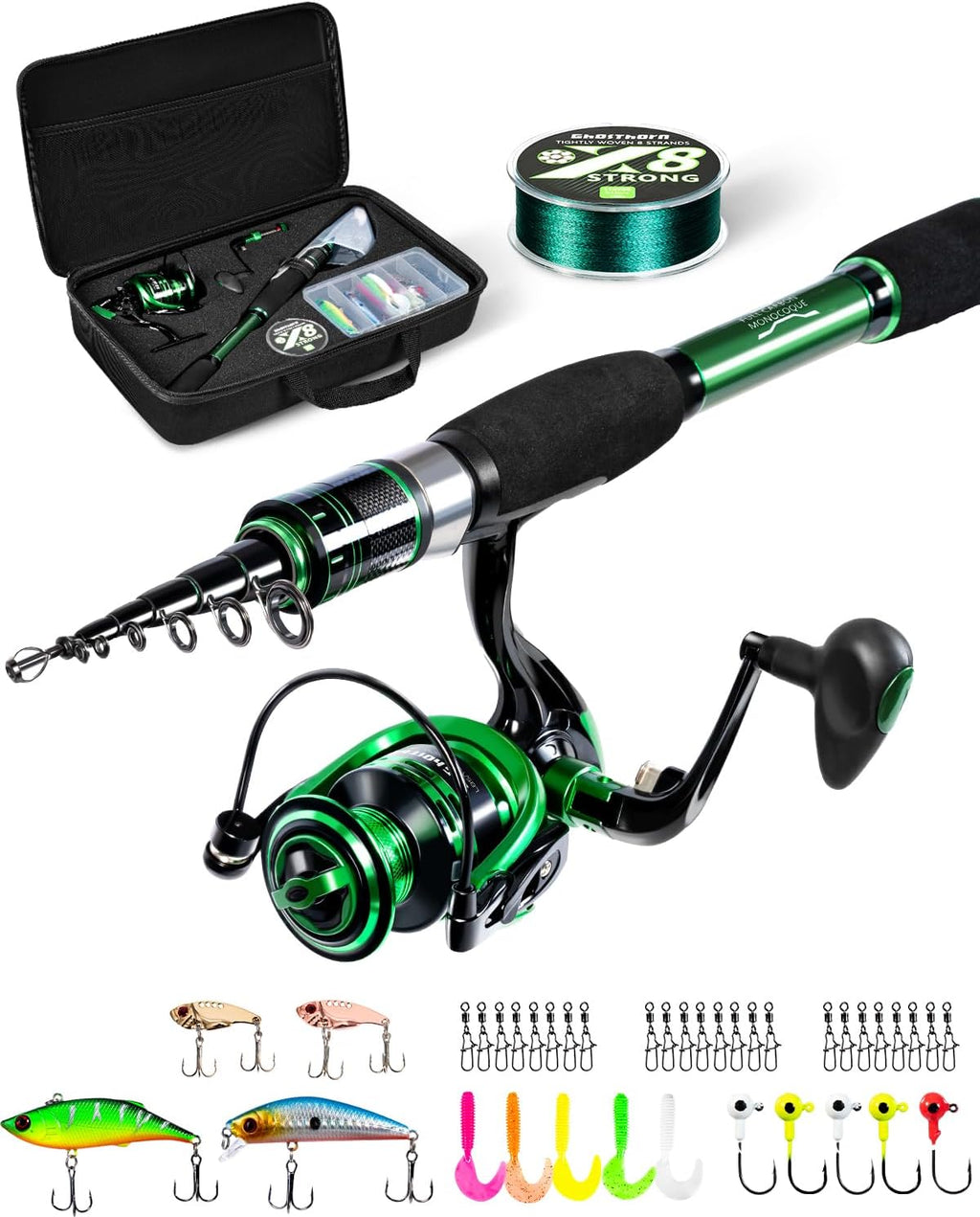 Ghosthorn Telescopic Fishing Rod and Reel Combo,Spinning Travel Kit