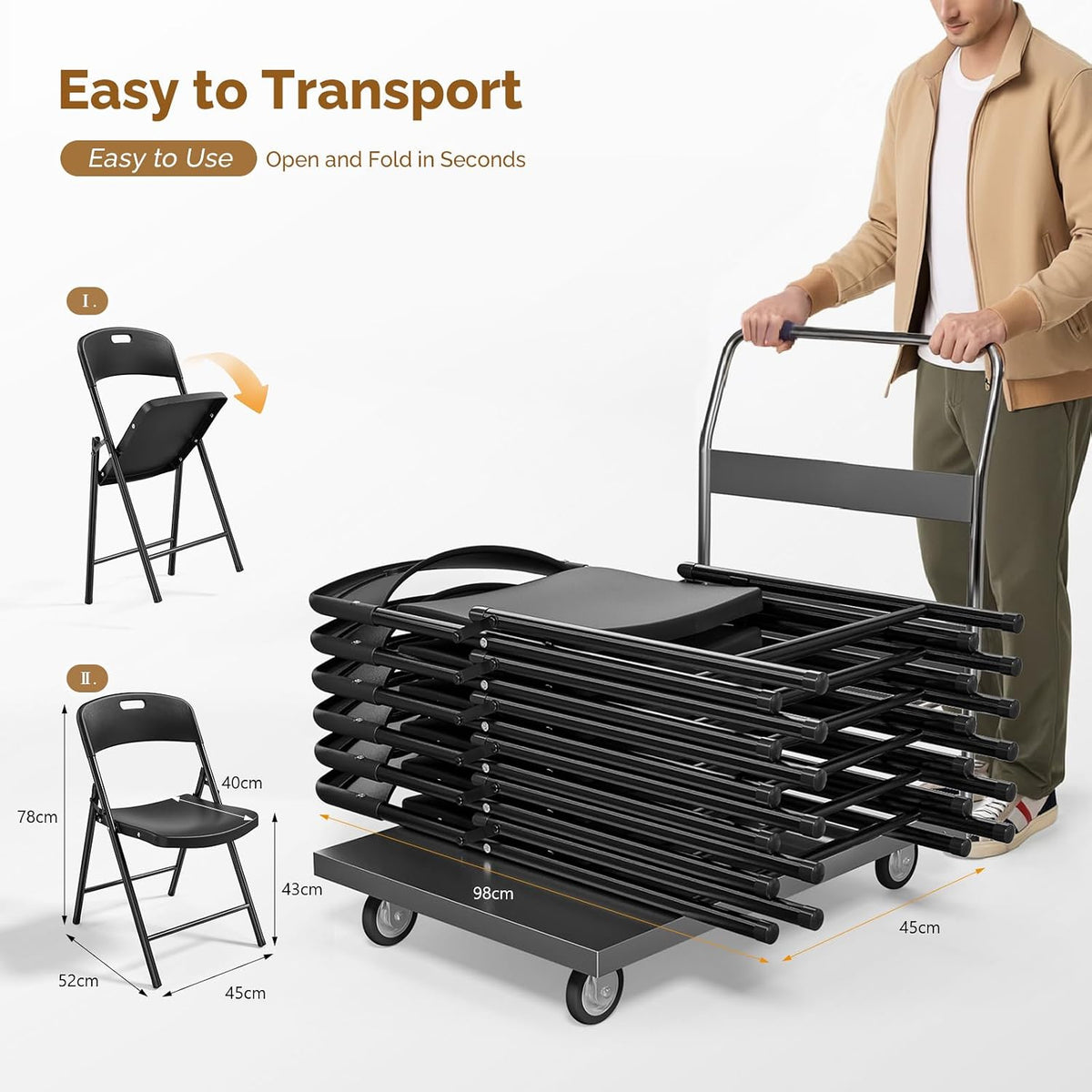 Bonnlo 10-Pack Black Plastic Folding Chairs, Portable Seat with Sturdy Steel Frame for Indoor &amp; Outdoor Use, Perfect for Banquet, Party, Wedding, Office, and Camping