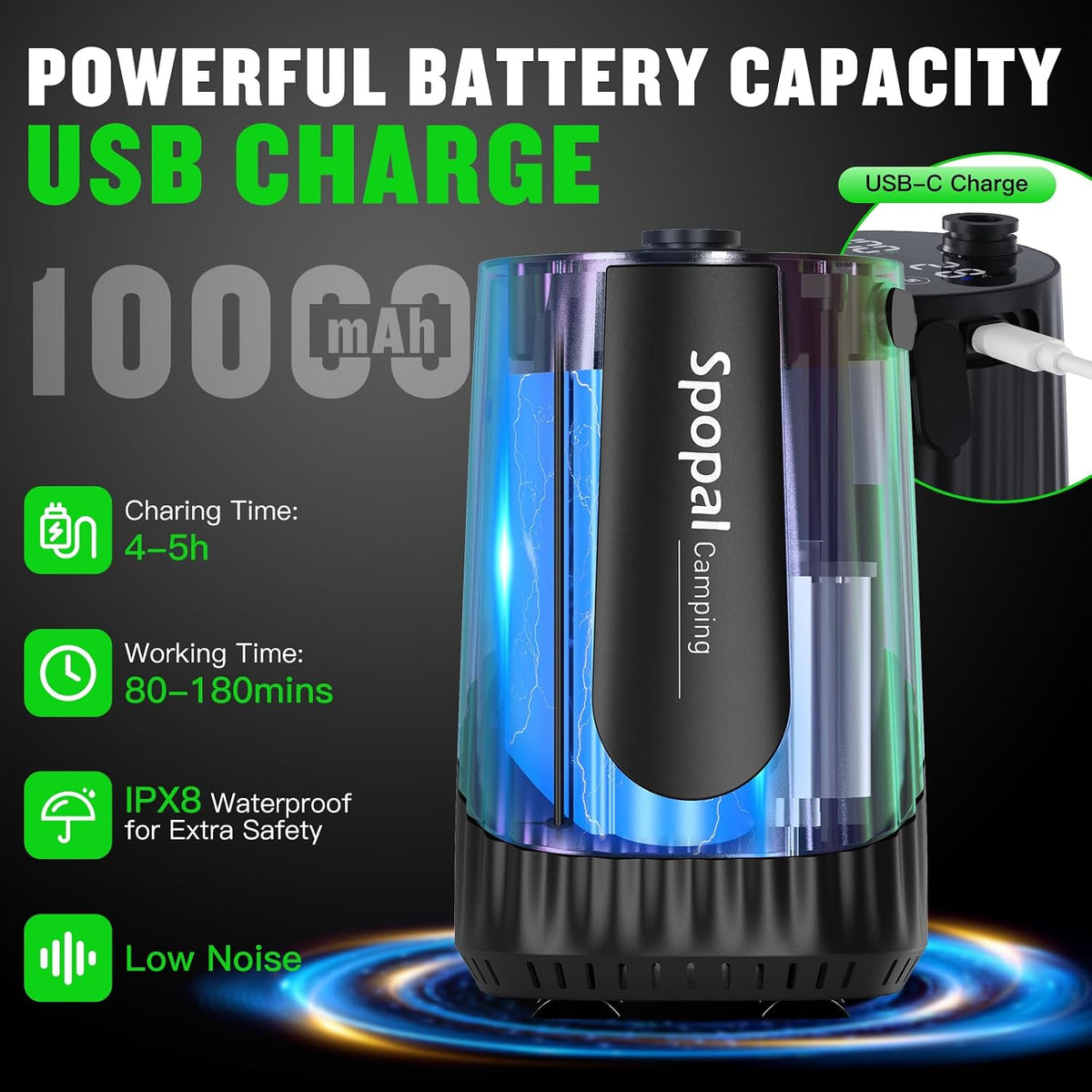 Spopal 10000mAh Camping Shower with Collapsible Bucket Handle 20L