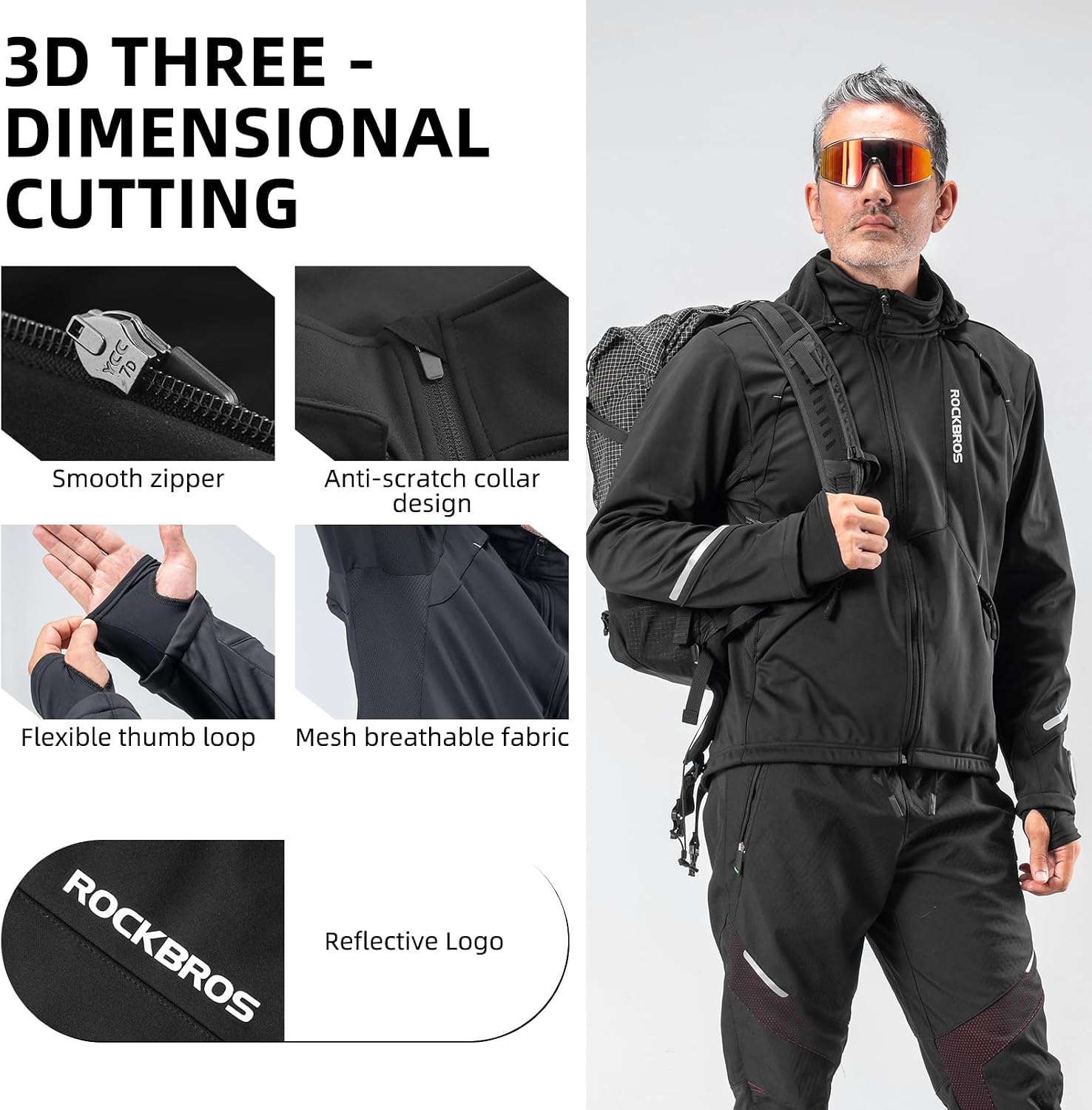 ROCKBROS Cycling Jackets for Men Thermal Windproof Cold Weather MTB Hiking