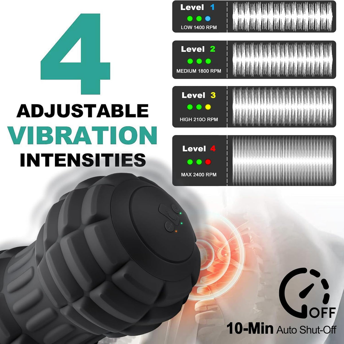 Vibrating Peanut Massage Ball for Plantar Fasciitis, 4-Speed Portable Massage Roller for Foot, Neck, Back, and Body - Deep Tissue Myofascial Release Mobility Ball Muscle Relaxer (Black)