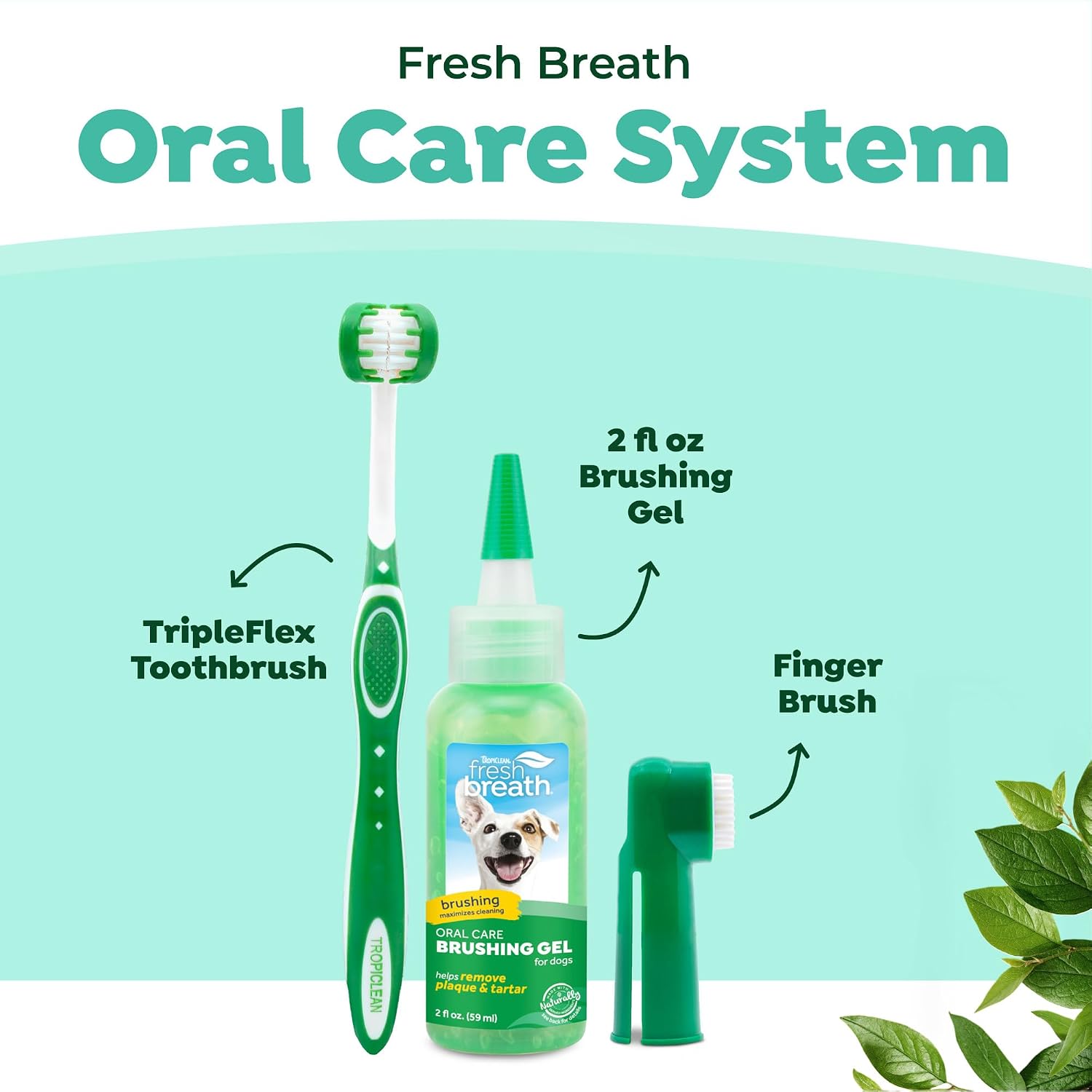 TropiClean Fresh Breath Dog Oral Care Kit | Complete Toothbrush and Toothpaste Set for Plaque & Tartar Control | Tooth Brushing Kit for Large Animals