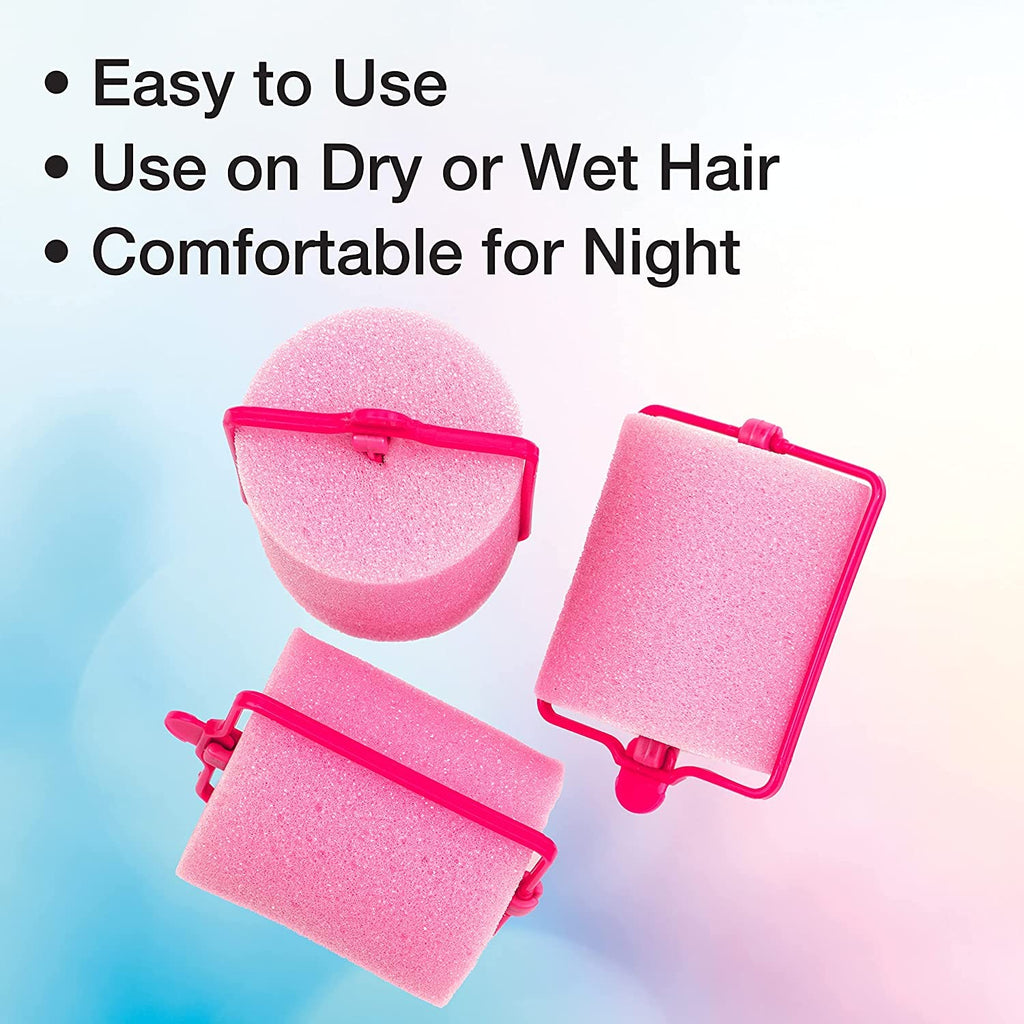 Conair Foam Hair Rollers for Big Volume, Lift and Curl, Foam Rollers, Hair Curlers in Large Size, Pink, 9 Pack with Storage Bag