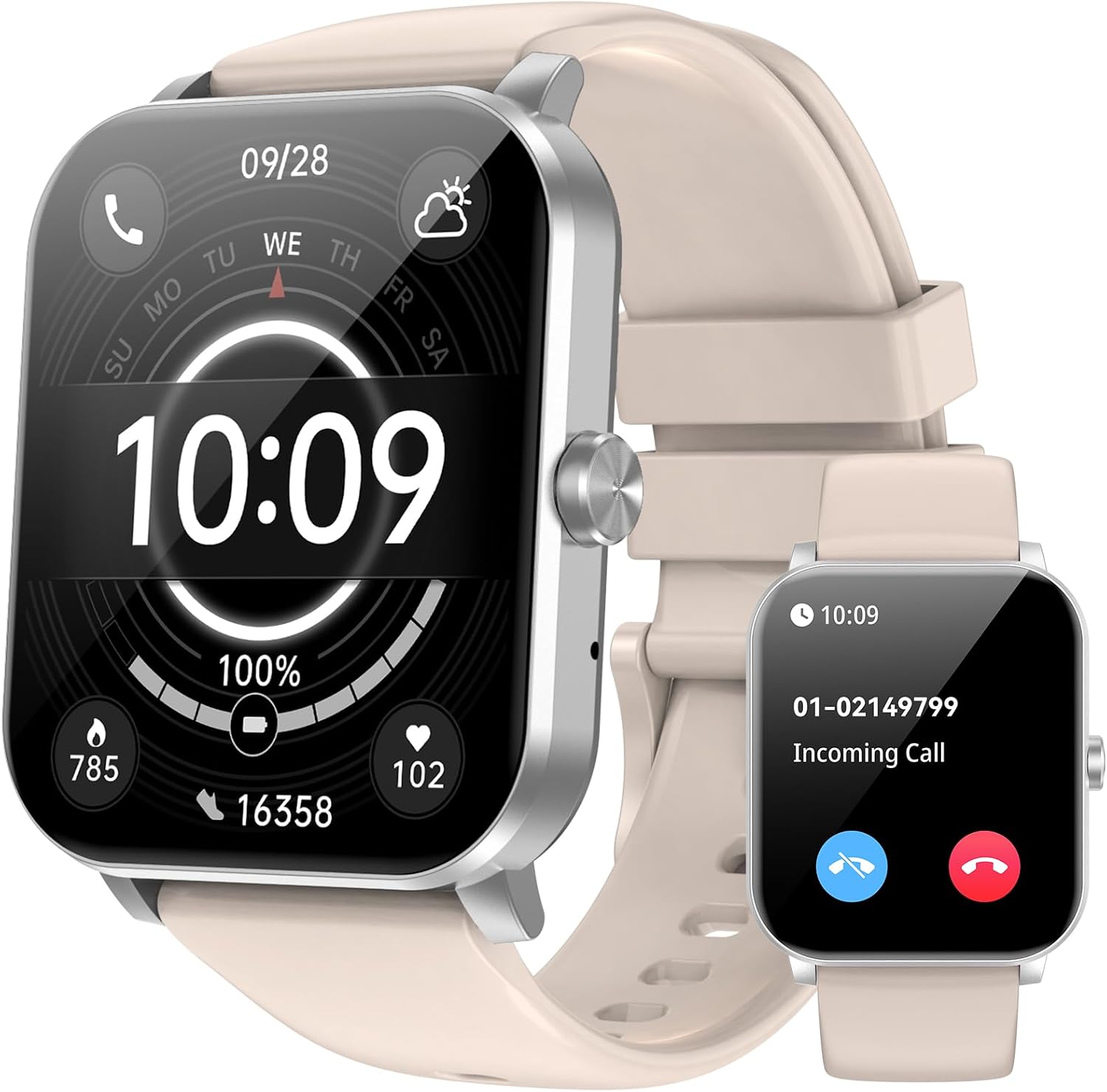 Smart Watch - 2026 Upgraded Fitness Tracker 1.85" HD Bluetooth Call and Text Smartwatch with 7 Day Battery 5 ATM Waterproof Heart Rate Sleep Monitor 130+ Sport Modes for Android & iOS (Beige)
