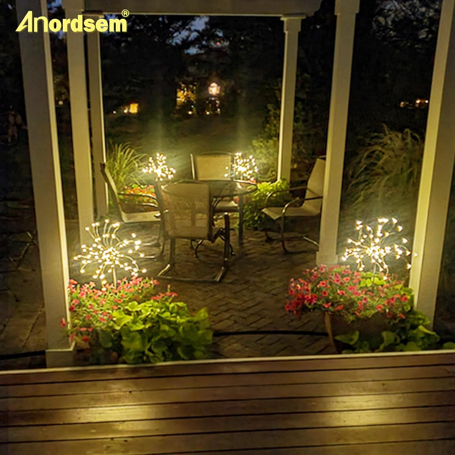 Anordsem Solar Garden Lights Outdoor: Bendable Copper Wire with 120 LED Firework Beads - Warm Waterproof DIY Starburst Decoration for Yard Pathway Patio - Gifts for Women Mom Homeowners