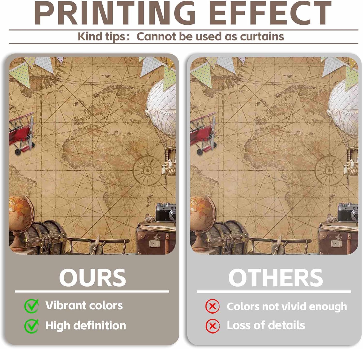 7x5ft Fabric Vintage Around World Map Photography Backdrop