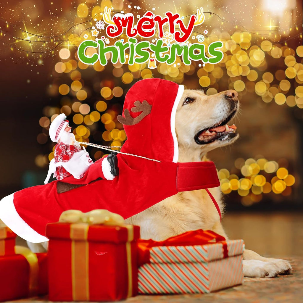 BWOGUE Santa Dog Costume, Dog Christmas Outfit, Santa Riding Pet Clothes, L