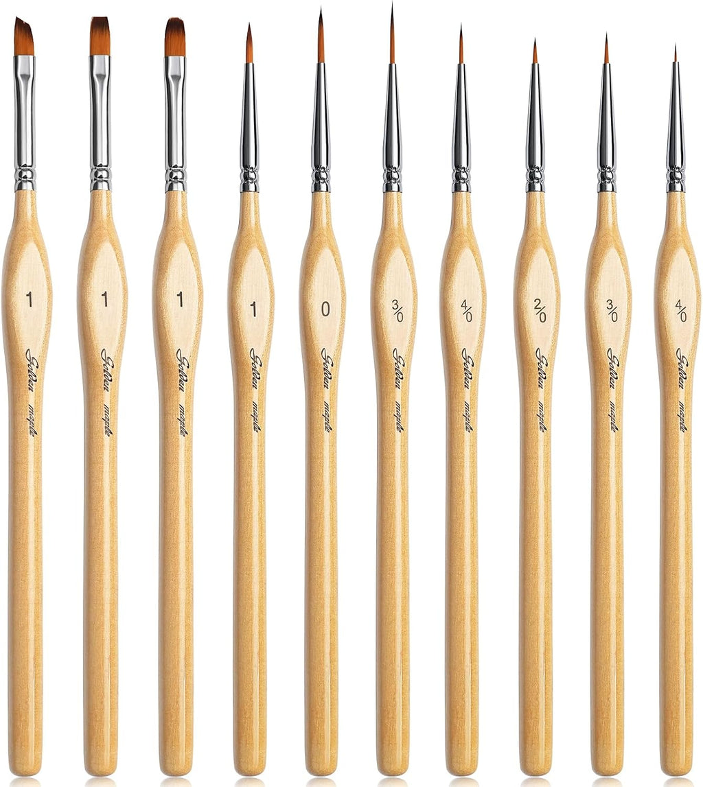 Detail Paint Brushes Dry Brushes, Golden Maple 10PC Flat Miniature Dry Paint Brushes Fine Detail Paint Brush Set for Acrylic, Oil, Watercolor & Figurine