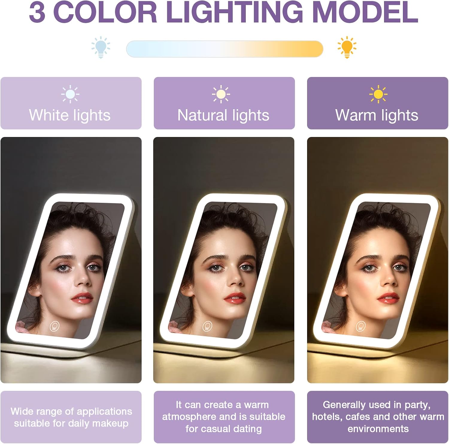 Kintion Travel Makeup Mirror, Portable LED Lighted Folding Mirror (Black)