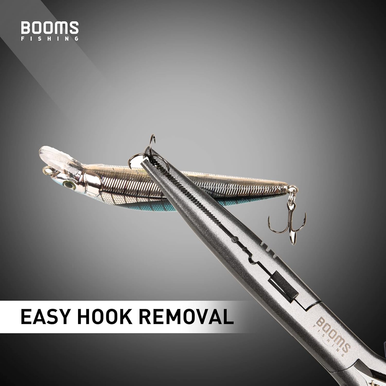 Booms Fishing F03 Needle Nose Fishing Pliers, 9" Fisherman's Pliers, Long Nose Hook Remover, Saltwater Resistant Fishing Gear, Gray