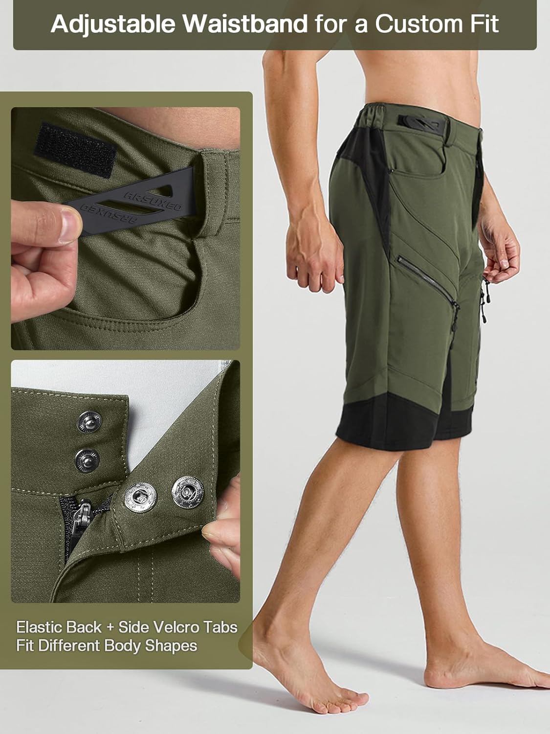 ARSUXEO Men's Loose Fit Cycling Shorts Mountain Bike Shorts Water Ressistant 1903