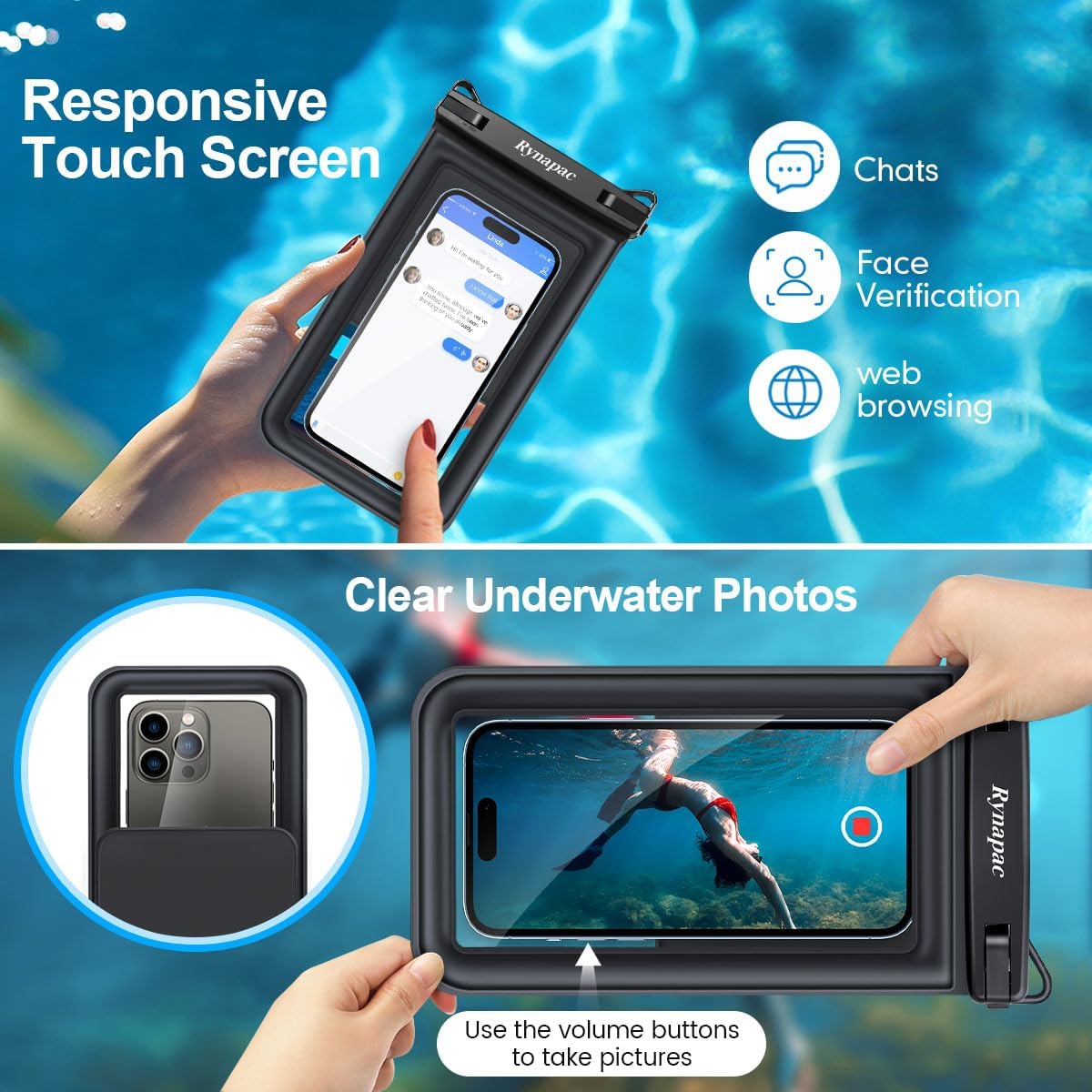 Rynapac Double Space Floating Waterproof Phone Pouch [Up to 8.5''], 2 Pack