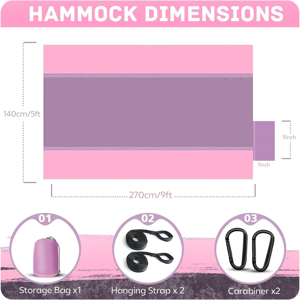 Camping Hammock Lightweight, Portable Hammocks Parachute Hammock with Two Tree Straps, Single or Double Travel Swing Nylon Camp Hammocks, Outdoor Essentials for Beach Backpacking Hiking, Orange