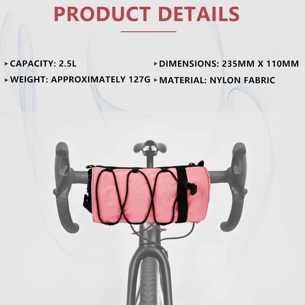 Bike Handlebar Bag for Bicycle, Nylon Cycling Front Bag with Side Pockets and Elastic Cord, Compact Storage Pouch for Commuting, Travel and Daily Riding