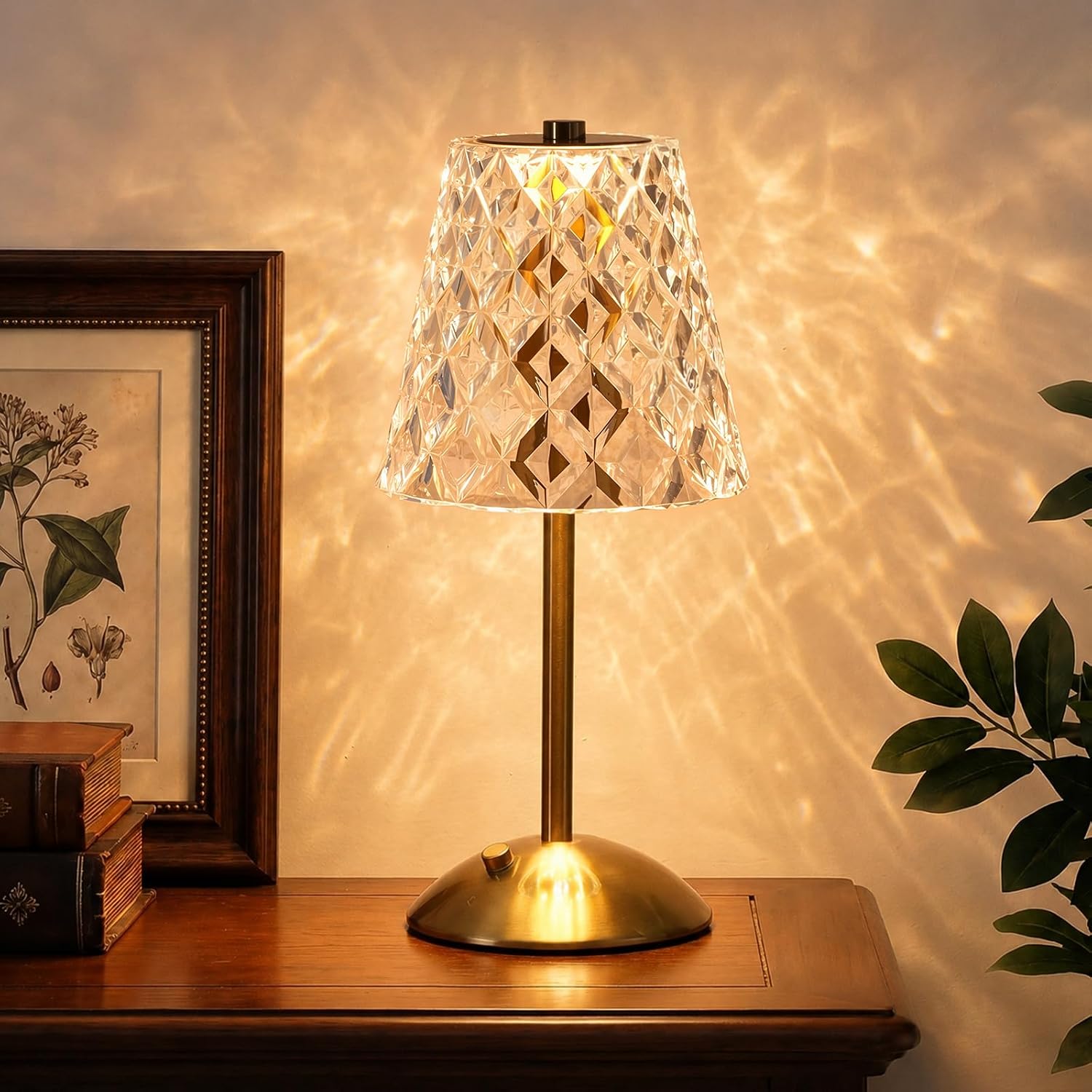Nusogon Rechargeable Cordless Table Lamp, Gold Small Battery Powered Lamp