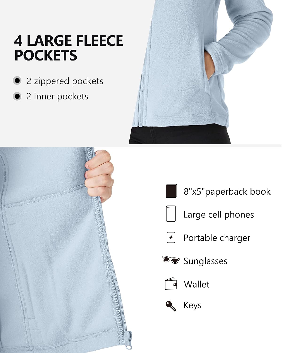 Outdoor Ventures Women's Lightweight Warm Polar Fleece Jacket Zip Up