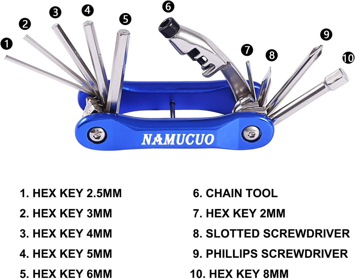 YBEKI 10-in-1 Bike Repair Kit with, 3-in-1 Tire Levers, Glueless Patches, Multifunctional Bone Wrench & Waterproof Saddle Bag | Compact Bicycle Multi-Tool Kit for Emergency Roadside Repairs