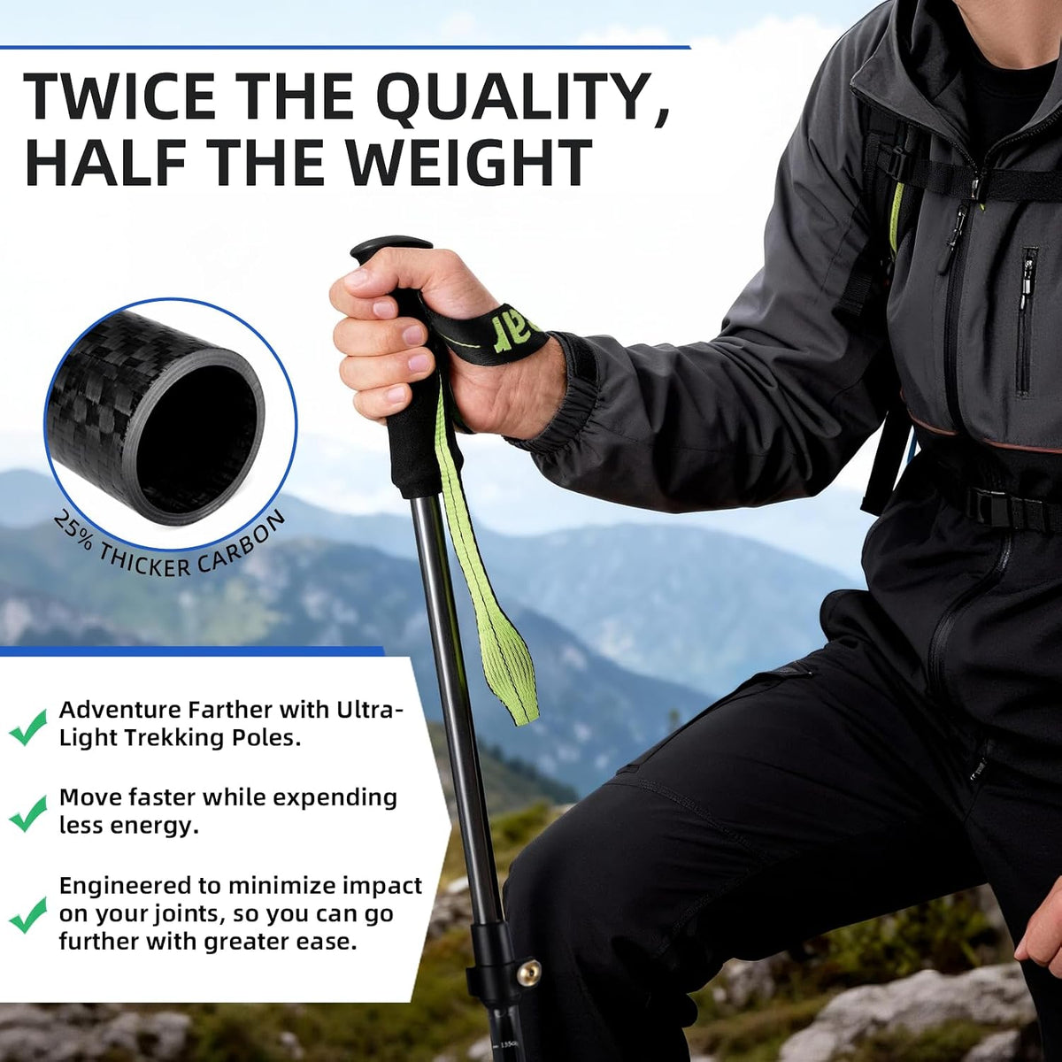 aiGear Carbon Fiber Trekking Poles, Collapsible Hiking Poles, 24-53 in