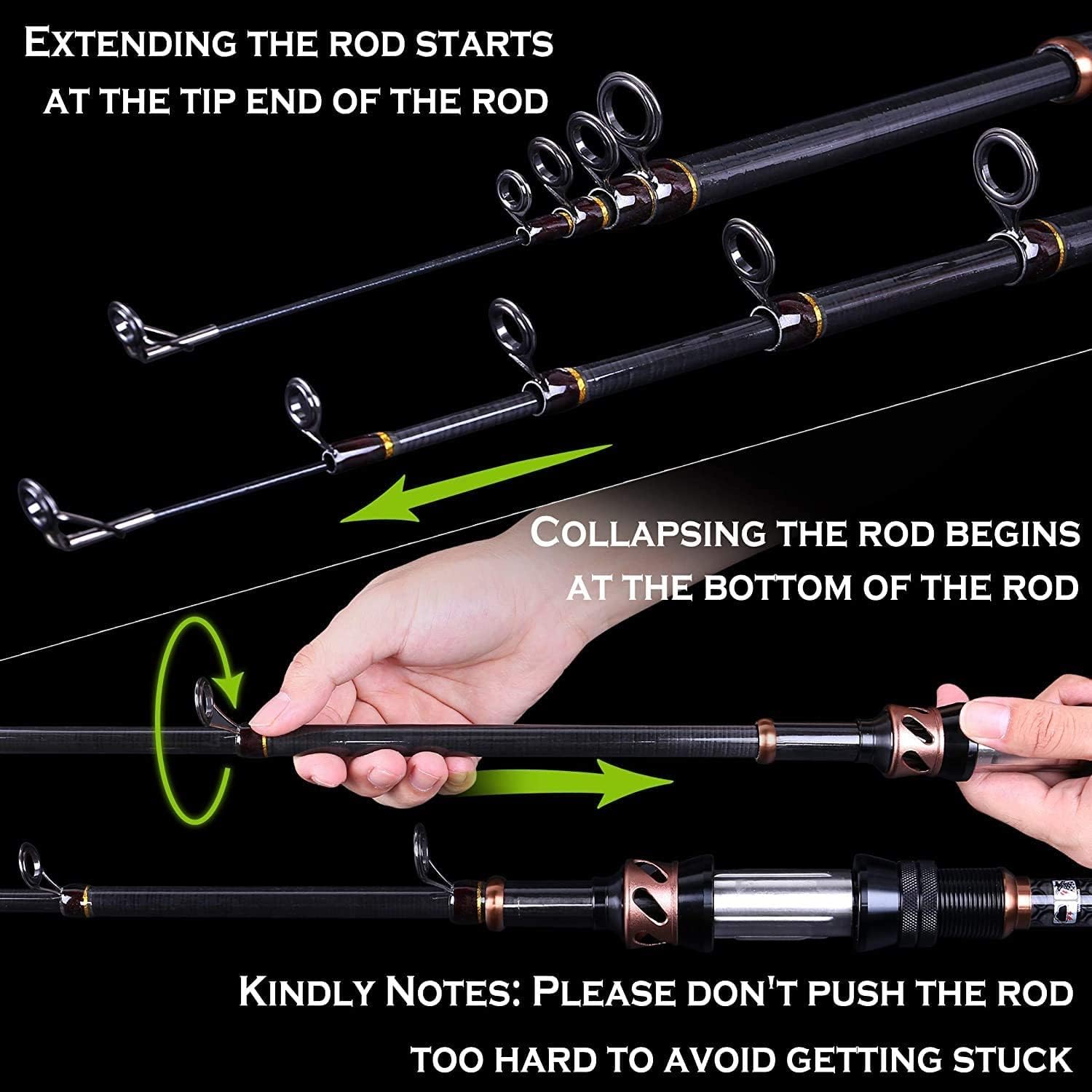 PLUSINNO Fishing Rod and Reel Combos, Toray 24-Ton Carbon Matrix Telescopic Fishing Rod, 12 +1 Shielded Bearings Stainless Steel BB Spinning Reel