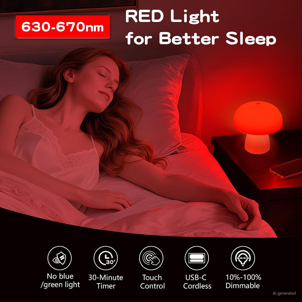 Red Light Therapy Lamp, Dimmable Red Night Light for Bedroom Sleep