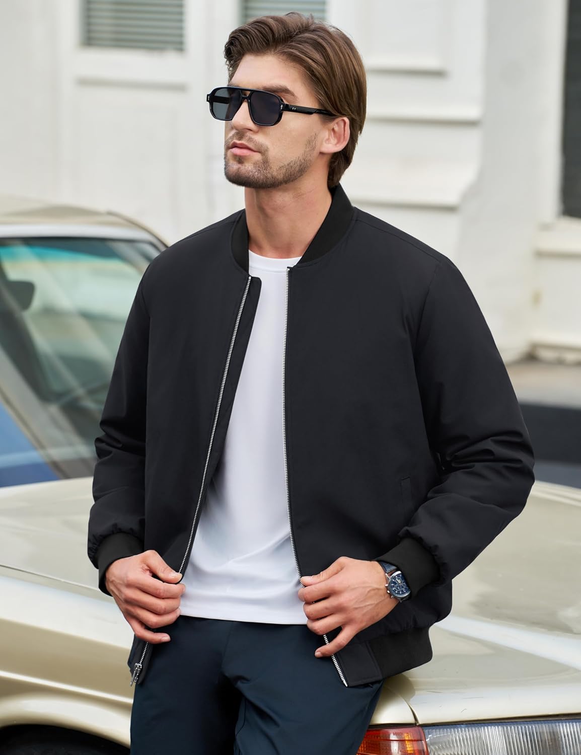 Cotrasen Men's Bomber Jacket Fall Winter Windbreaker Warm Quilted Coats